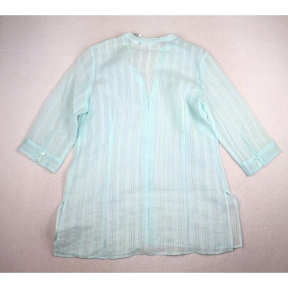 JH COLLECTIBLE - WOMEN'S SHEER LIGHT BLUE STRIPED 3/4 SLEEVE TUNIC TOP - SIZE L - Picture 4 of 5